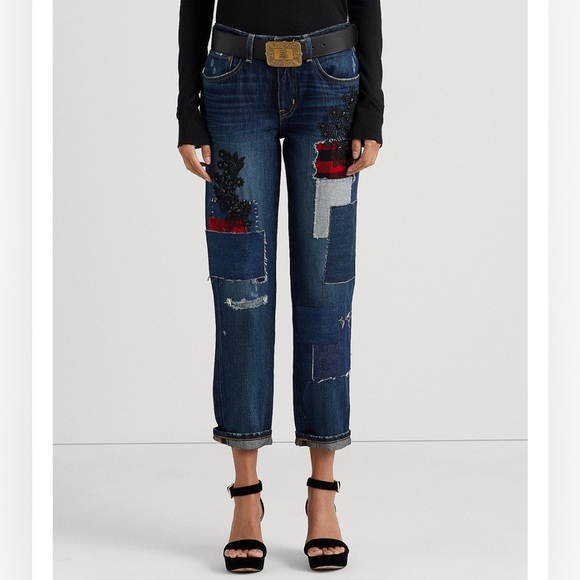 Lauren Ralph Lauren Patchwork Mid Rise Jeans Size 2P - Picture 1 of 10